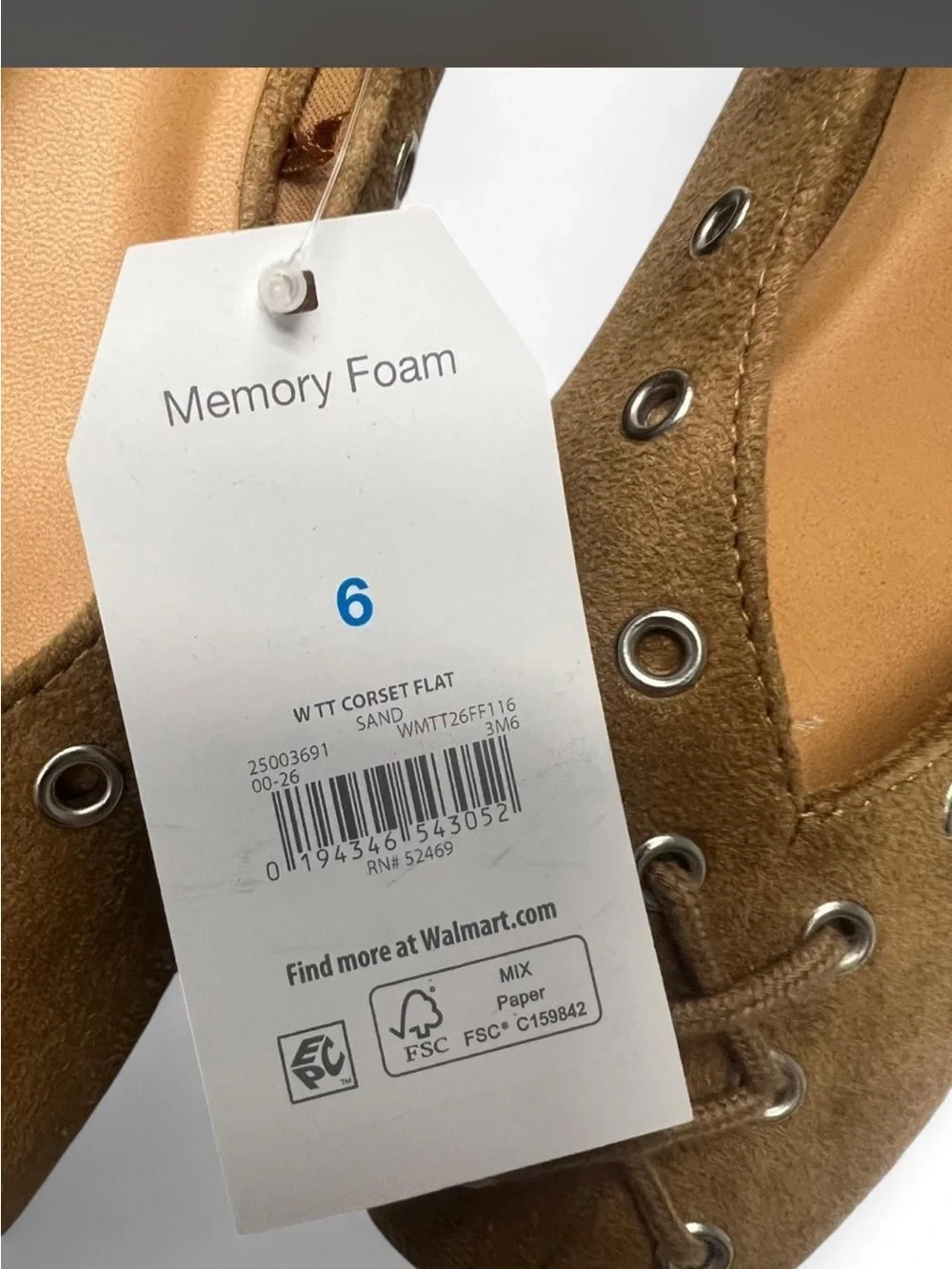 Time and Tru Tan Suede Lace-Up Ballet Flats with Eyelets